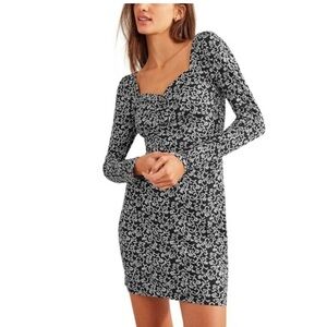 Boden Black & White Swirl Sprig Sweetheart Neckline Jersey Dress NEW